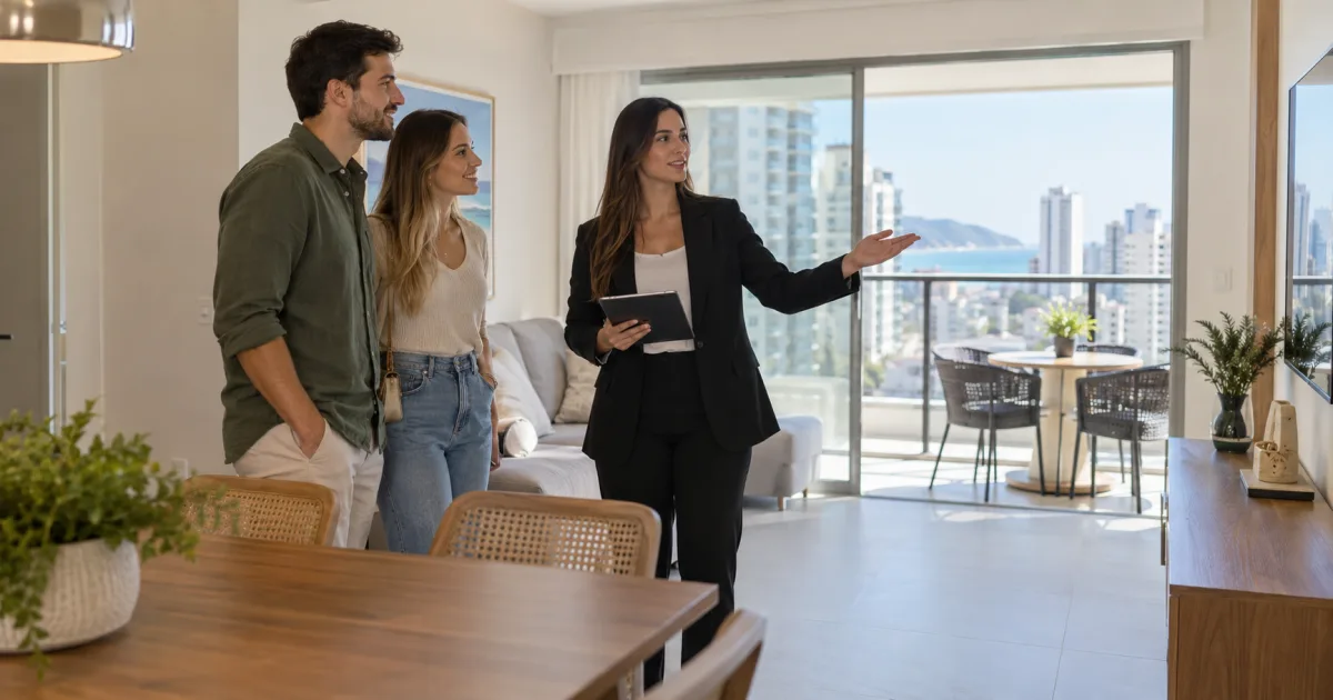 Casal visita apartamento para locação em Itapema acompanhado por